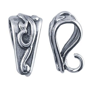 Sterling silver swirl design pendant bail with ring