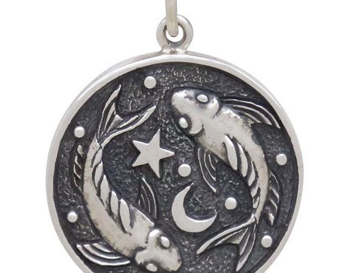 Sterling Silver Astrology Pisces Pendant 24x18mm