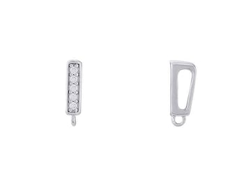 Sterling Silver or Gold Plated CZ-Set Bail with Ring, 9.5 x 2.4mm