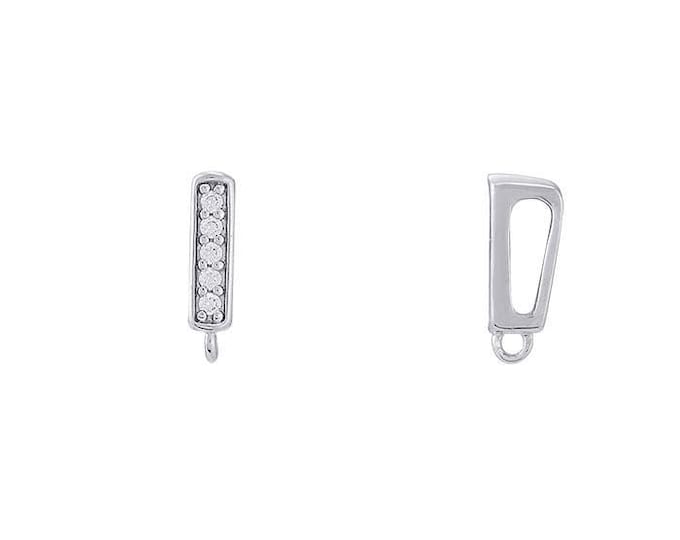 Sterling Silver or Gold Plated CZ-Set Bail with Ring, 9.5 x 2.4mm