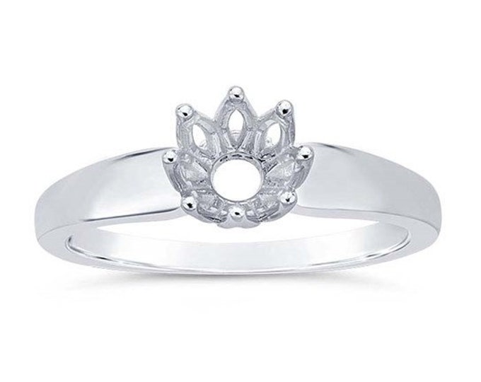 14K White Gold 1-Ct. Round Basket Ring Mounting with Diamond Accent