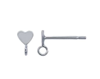 Tiny Heart Post Earring with Ring: Sterling Silver or Gold Filled
