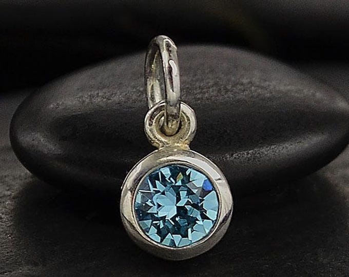 Sterling Silver Crystal Birthstone Charm - March 11x5mm