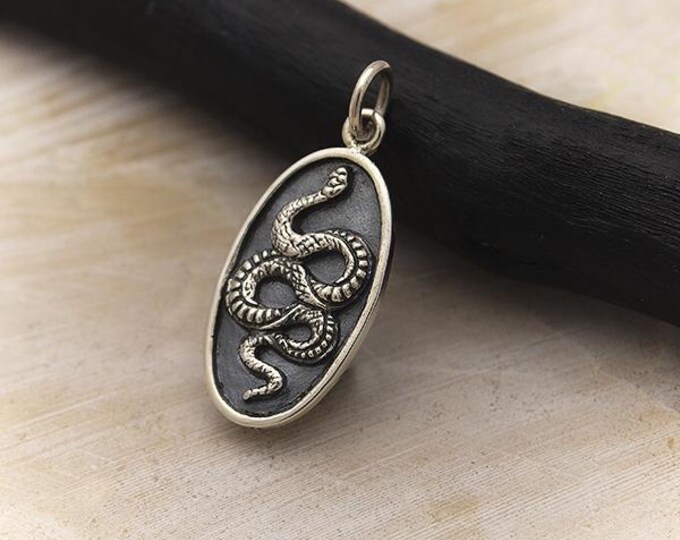 Sterling Silver Oval Snake Pendant 24x10mm
