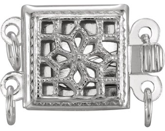 Sterling Silver Square Safety Clasp 2 Strands