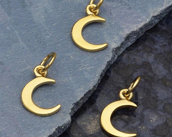 14K Shiny Gold Plated Crescent Moon Charm 14x7mm