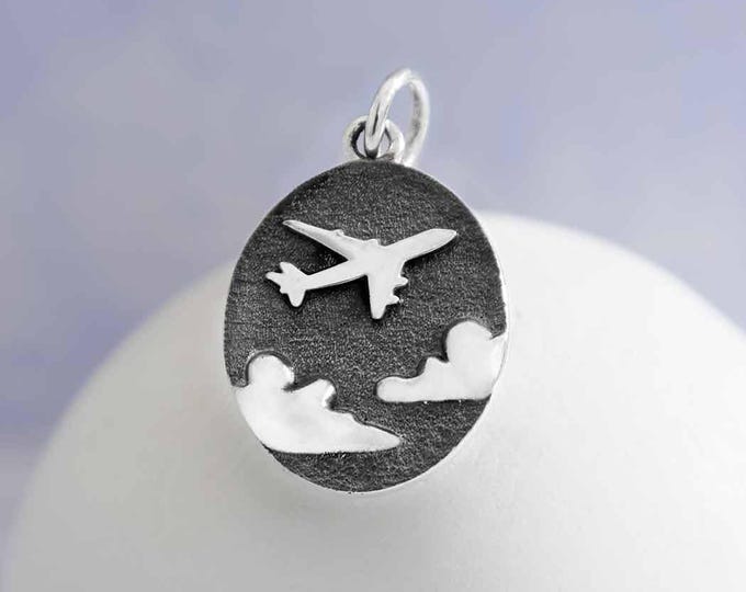 Sterling Silver Flying Airplane Pendant 20x12mm