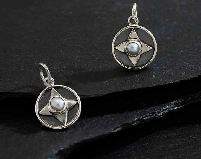 Sterling Silver Small North Star Charm with Pearl