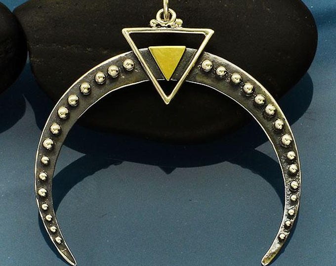 Silver Crescent Moon Pendant with Bronze Triangle 39x35mm