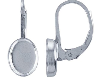 Sterling Silver Lever-Back 8 x 6mm Oval Cabochon Ear Wire Mounting