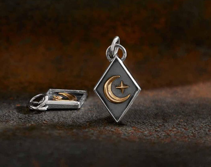 Mixed Metal Star and Moon Shadow Box Charm 21x10mm