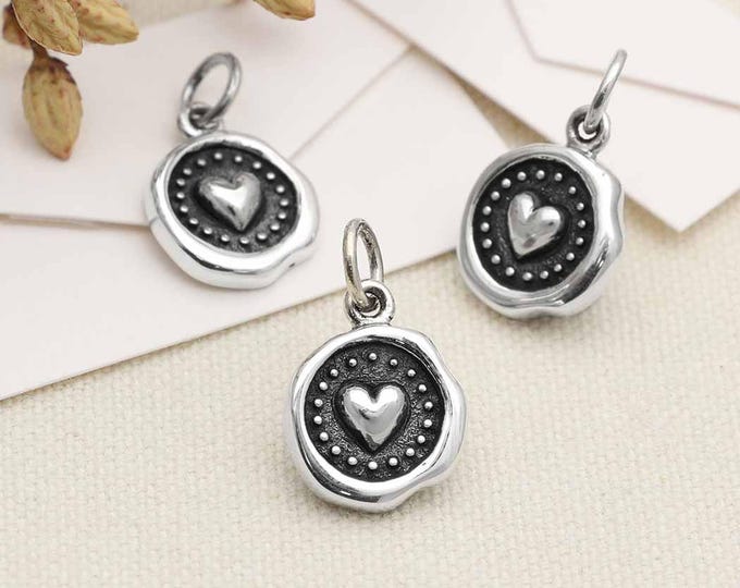 Sterling Silver Wax Seal Heart Charm 16x10mm