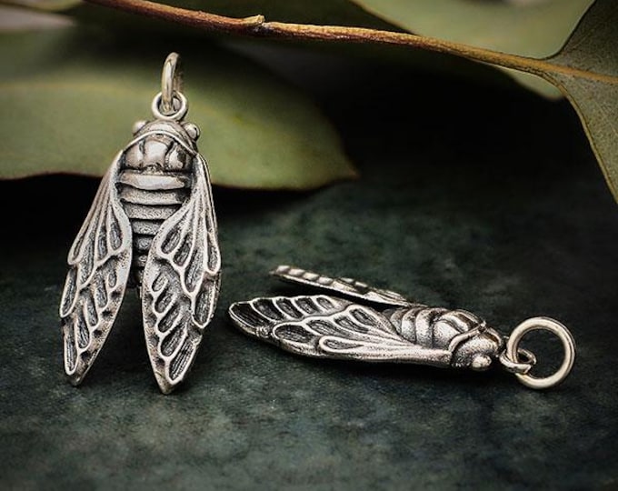 Sterling Silver Cicada Charm 28x11mm