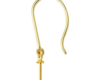 14K Yellow  Gold Ear Wire with Pearl Peg, sold in pairs.