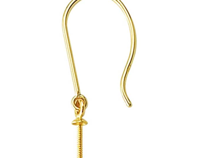 14K Yellow  Gold Ear Wire with Pearl Peg, sold in pairs.