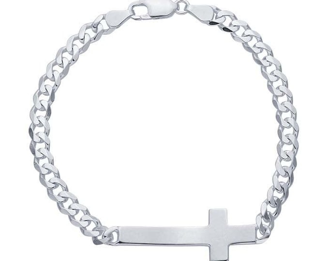 Sterling Silver Cross 5.6mm Curb Chain Bracelet