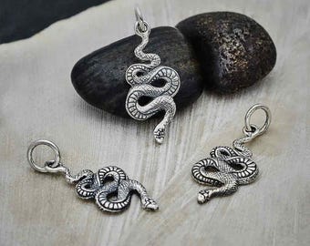 Sterling Silver Small Textured Snake Charm 22x9mm