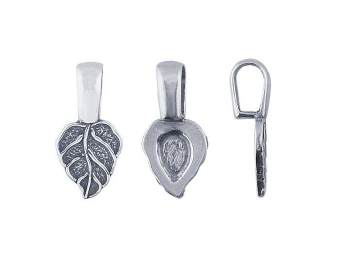 1-sterling silver glue-on leaf pendant bail, dimensions: 18.25 x 8.8mm