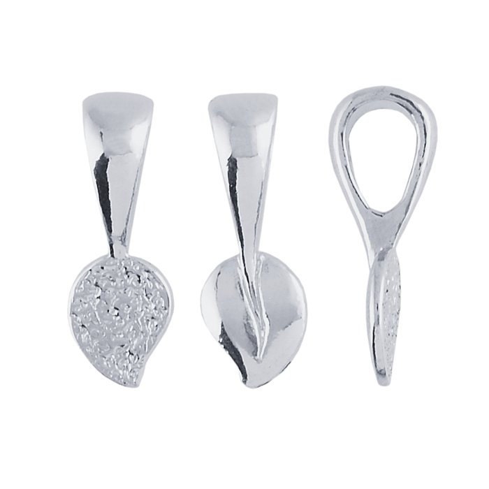 1 Sterling Silver Leaf GlueOn Pendant Bail, choose your size....