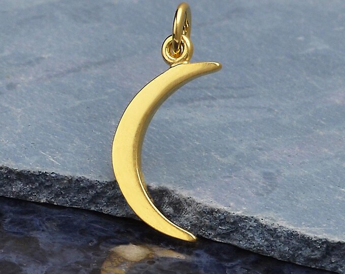 Gold Charm - Moon with 14K Shiny Gold Plate 22x8mm