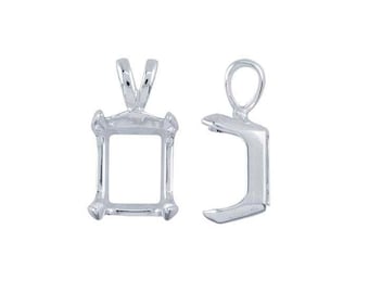 Sterling silver  octagon / emerald readyset pendant mounting, 4-prong