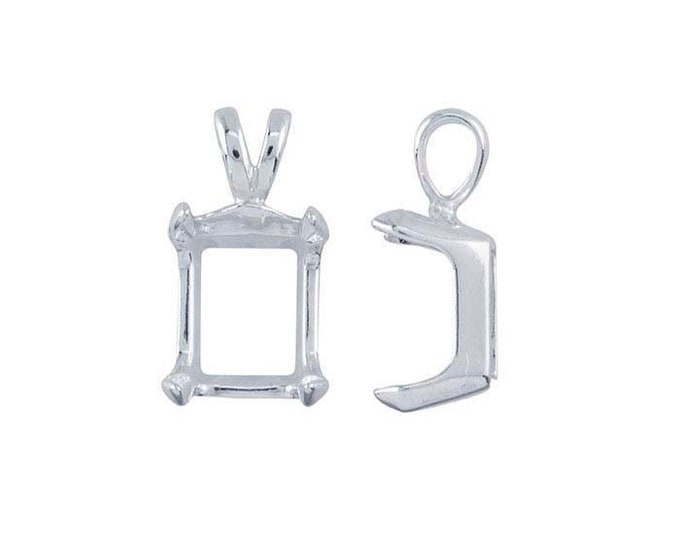 Sterling silver  octagon / emerald readyset pendant mounting, 4-prong