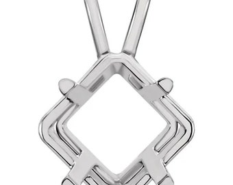 Square 4-Prong Pendant Mounting available in different sizes and metals