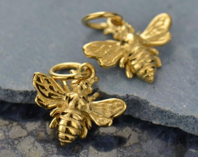 14K Shiny Gold Plated Small Bee Charm 14x12mm