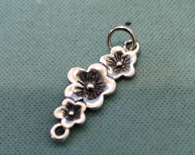 Sterling silver cherry blossoms link, pendant, 21x8 mm