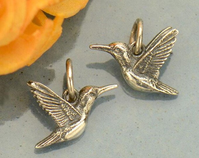Sterling Silver 3D Hummingbird Charm 9x14mm