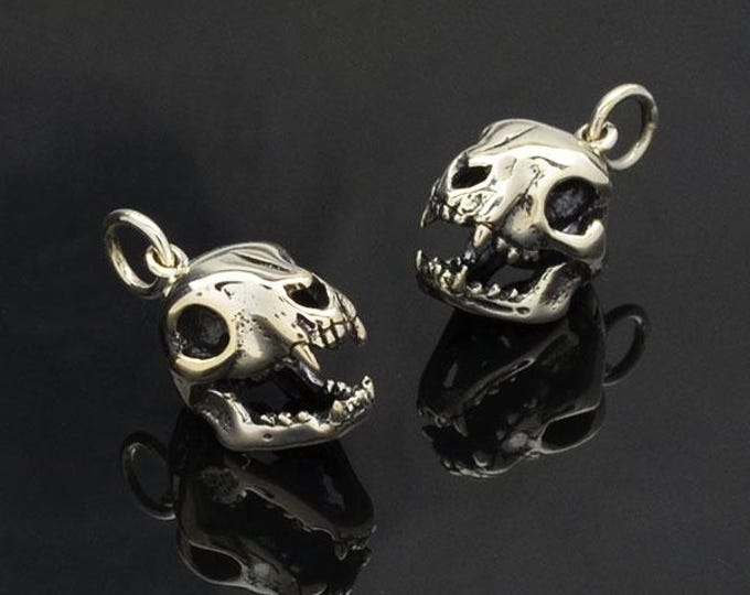Sterling Silver Cat Skull Charm - Halloween Charm 18x9mm