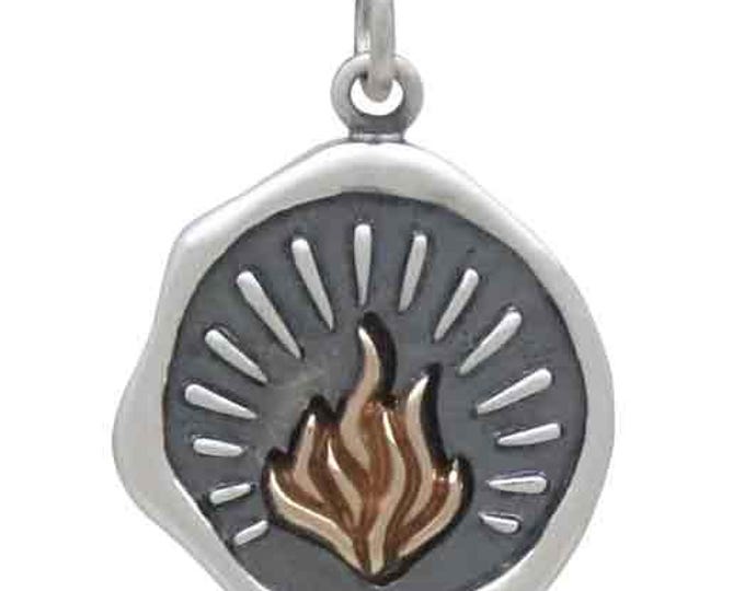 Sterling Silver Wax Seal Charm with Bronze Fire 22x15mm