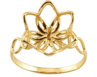 14K Yellow Gold Flower Pearl Ring Mounting