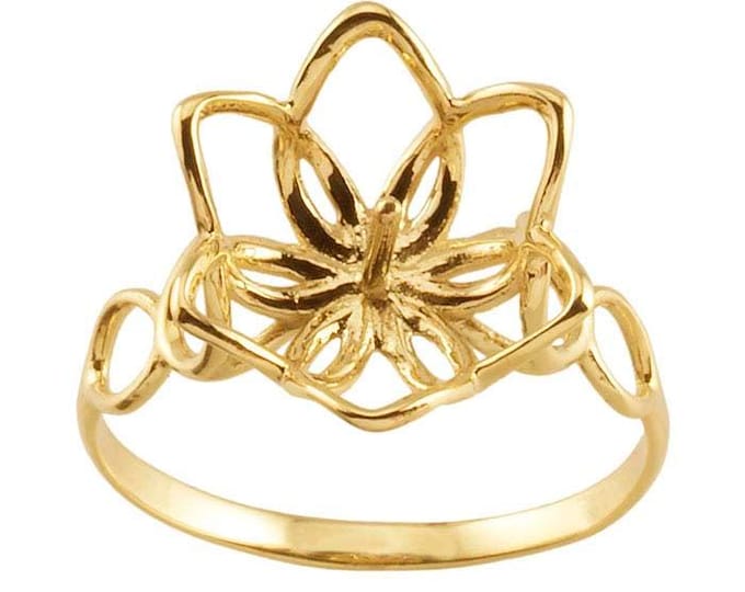 14K Yellow Gold Flower Pearl Ring Mounting