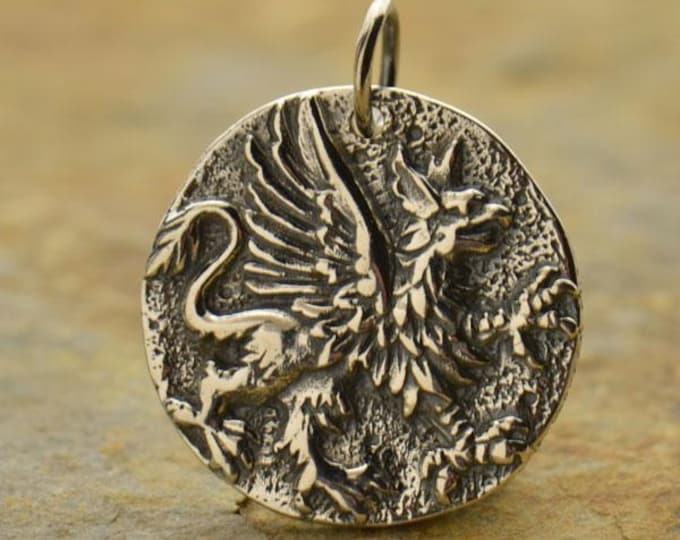 Sterling Silver Ancient Coin Charm - Griffin 22x18mm