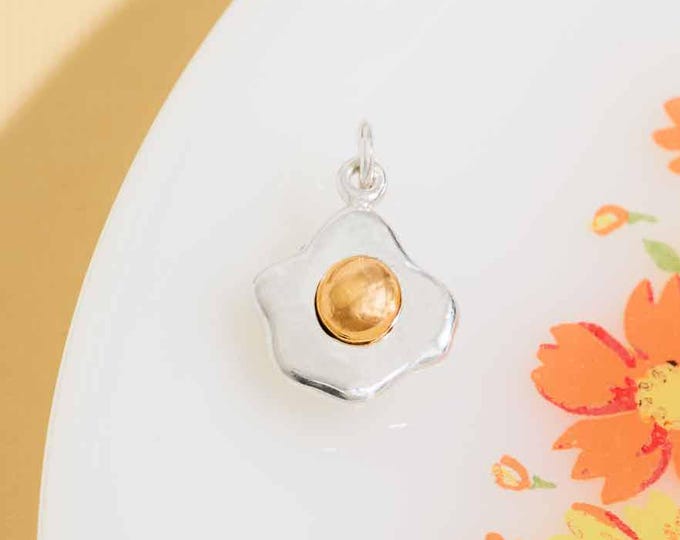 Sterling Silver Fried Egg Charm with Bronze Yolk 18x12mm