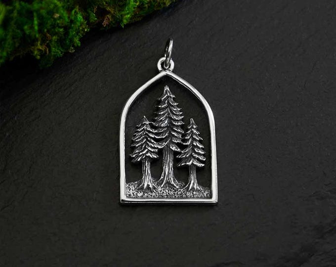 StSterling Silver Dimensional Pine Tree Forest Pendant 28x16mmerling Silver Dimensional Pine Tree Forest Pendant 28x16mm