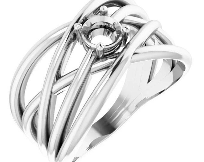 Round solitaire criss-cross ring mounting available in Sterling silver, or 14k solid gold
