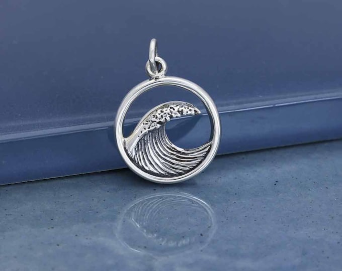 Sterling Silver Dimensional Ocean Wave Charm 21x15mm