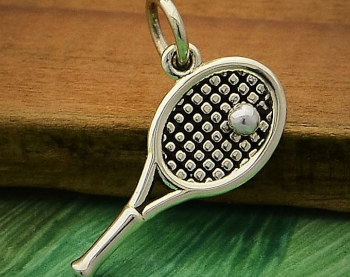 Sterling Silver Tennis Racket Charm with Tennis Ball