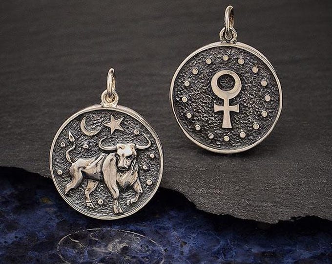 Sterling Silver Astrology Taurus Pendant 24x18mm