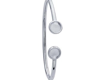 Sterling Silver Rhodium-Plated 8mm Round Cabochon Flex Tube Bracelet Mounting