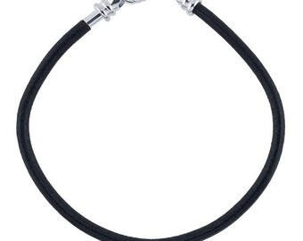 Black Leather Cord Bracelet with Sterling Silver Threaded End Cap
