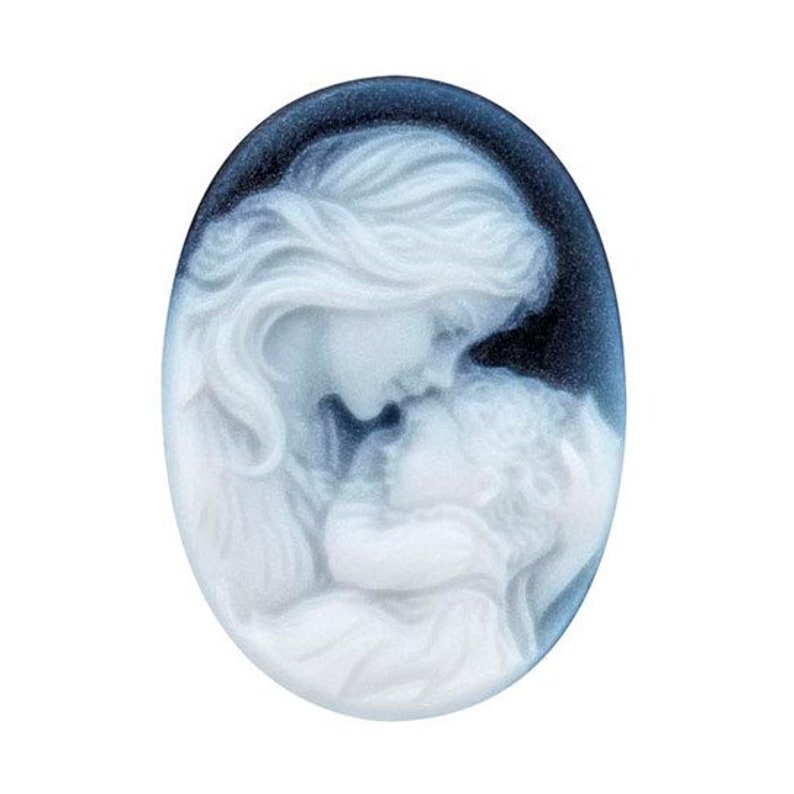 Oval Two-Layer Black Agate Mother & Child Cameo, different sizes available. image 2