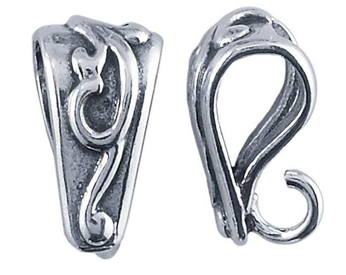 Sterling silver swirl design pendant bail with ring