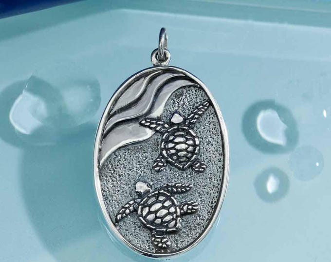 Sterling Silver Baby Sea Turtles Pendant 33x19mm