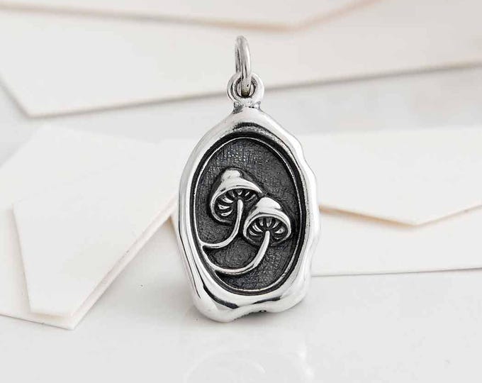 Sterling Silver Mushroom Wax Seal Charm 23x11mm