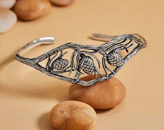 Sterling Silver Pinecone and Pineneedle Bracelet 53x64mm