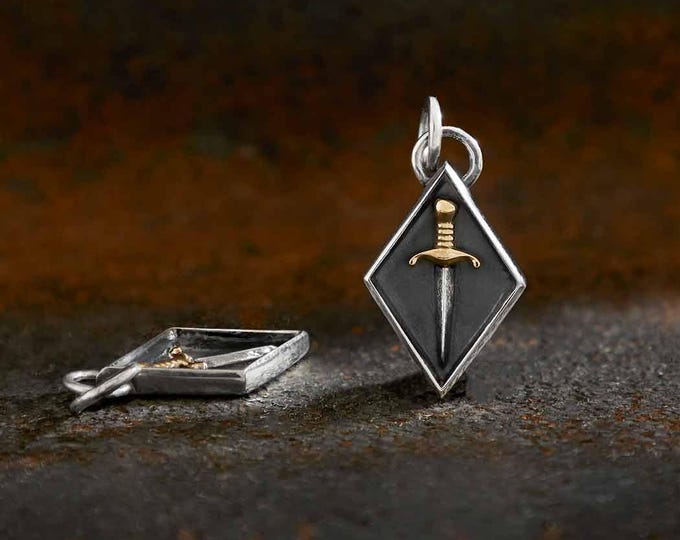 Mixed Metal Sword Shadow Box Charm 21x10mm