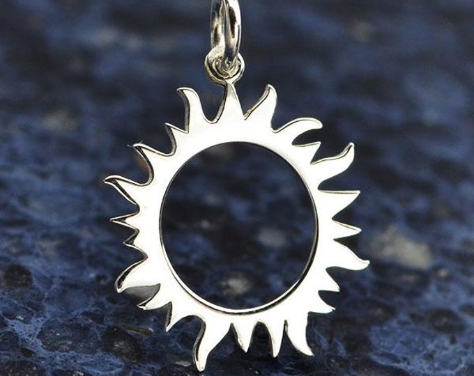 Sterling Silver Eclipse Charm - Sun Charm 22x15mm